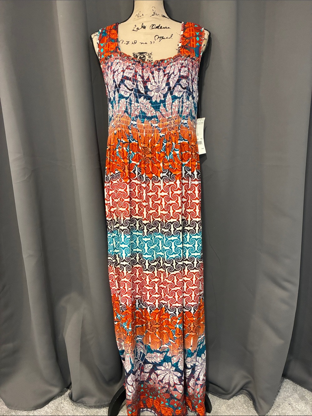 Notations Multicolor Sleeveless Maxi Dress — Orange, Teal, Navy, Coral